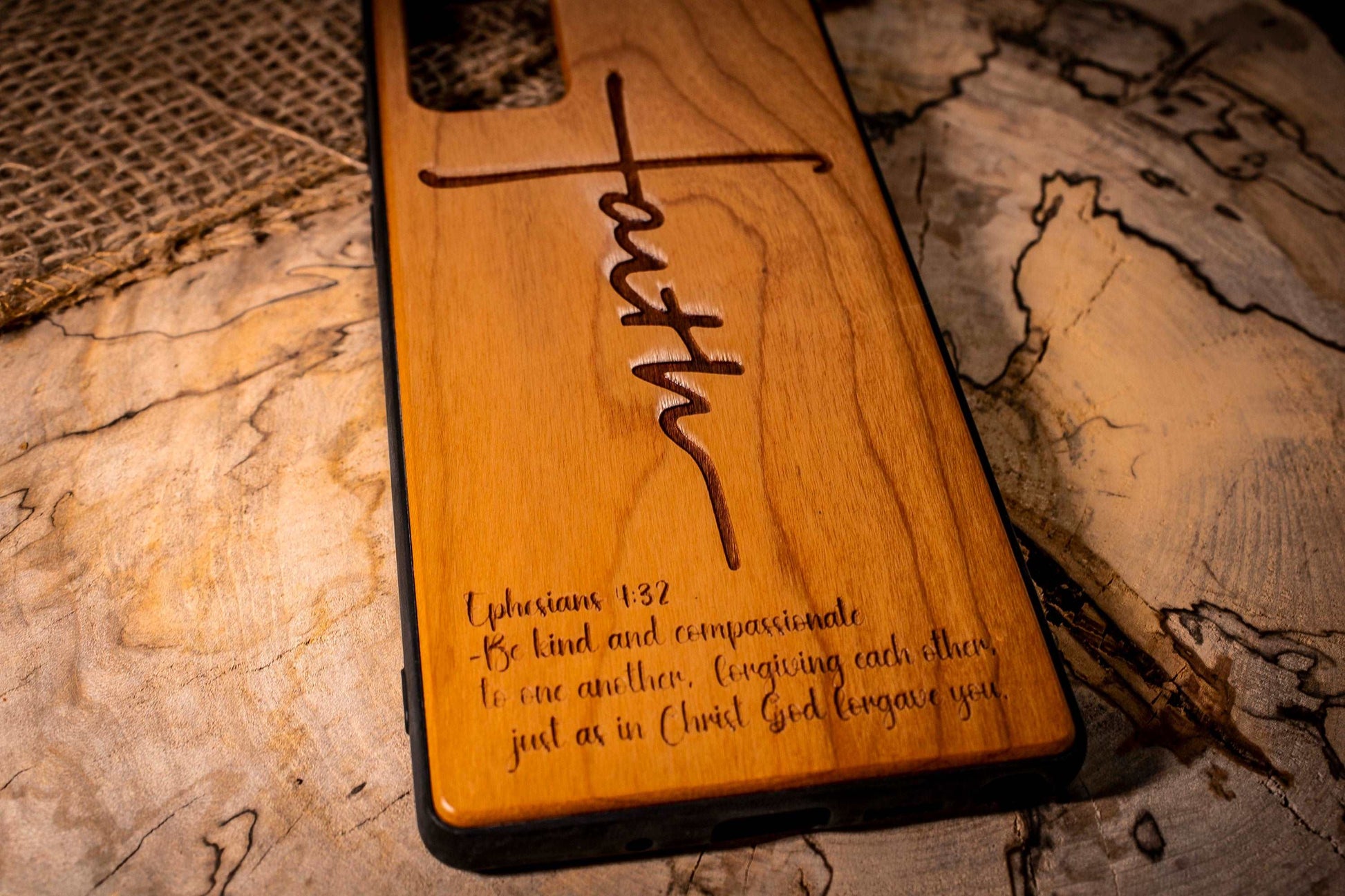 Christian Faith CrosPhone Case Wood,Bible text custom phrase,