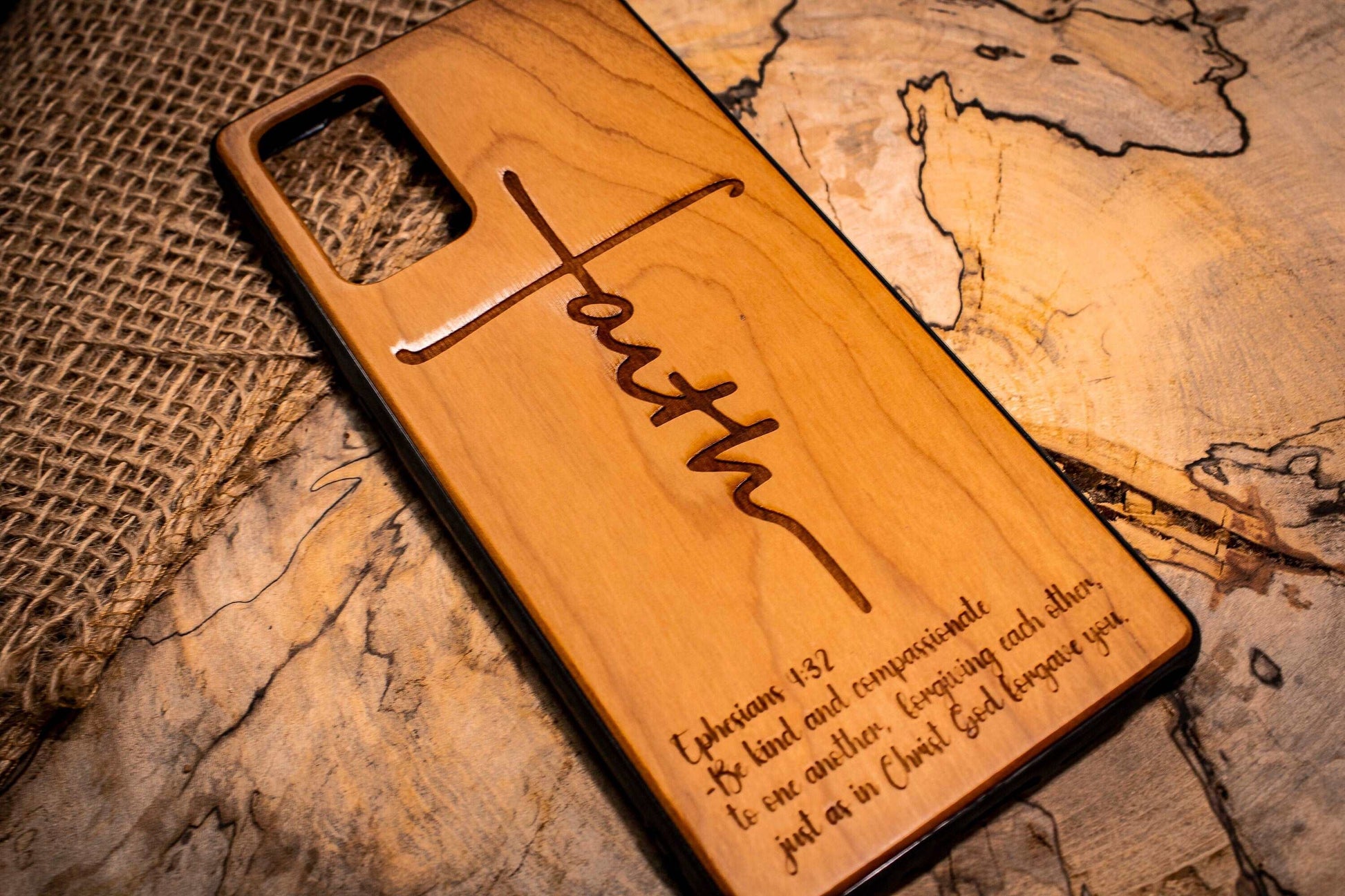 Christian Faith CrosPhone Case Wood,Bible text custom phrase,