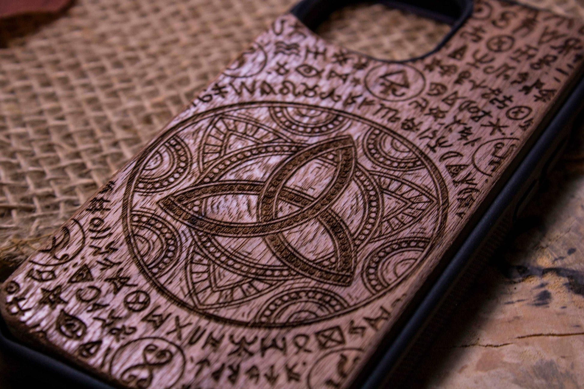 Celtic Triquetra Symbol Phone case,Wiccan Pagan, witchcraft, Gispy, Wood, and,