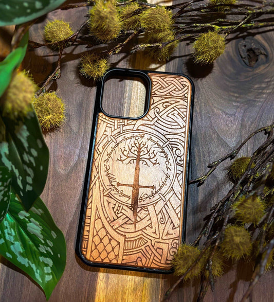 Wood phone case with a lord of the rings design