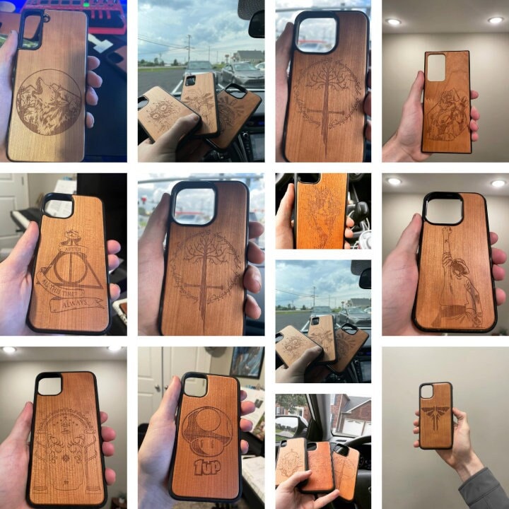 a cell phone case with a wooden back and sides
