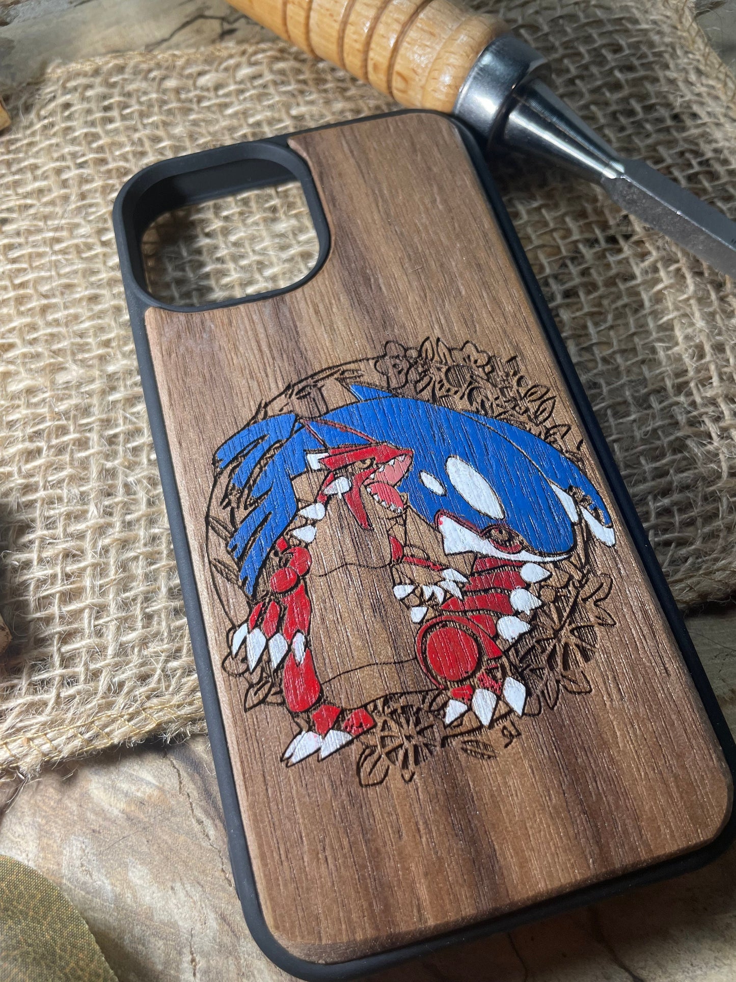 Cute japanese anime cartoon Hand painted, wood phone case