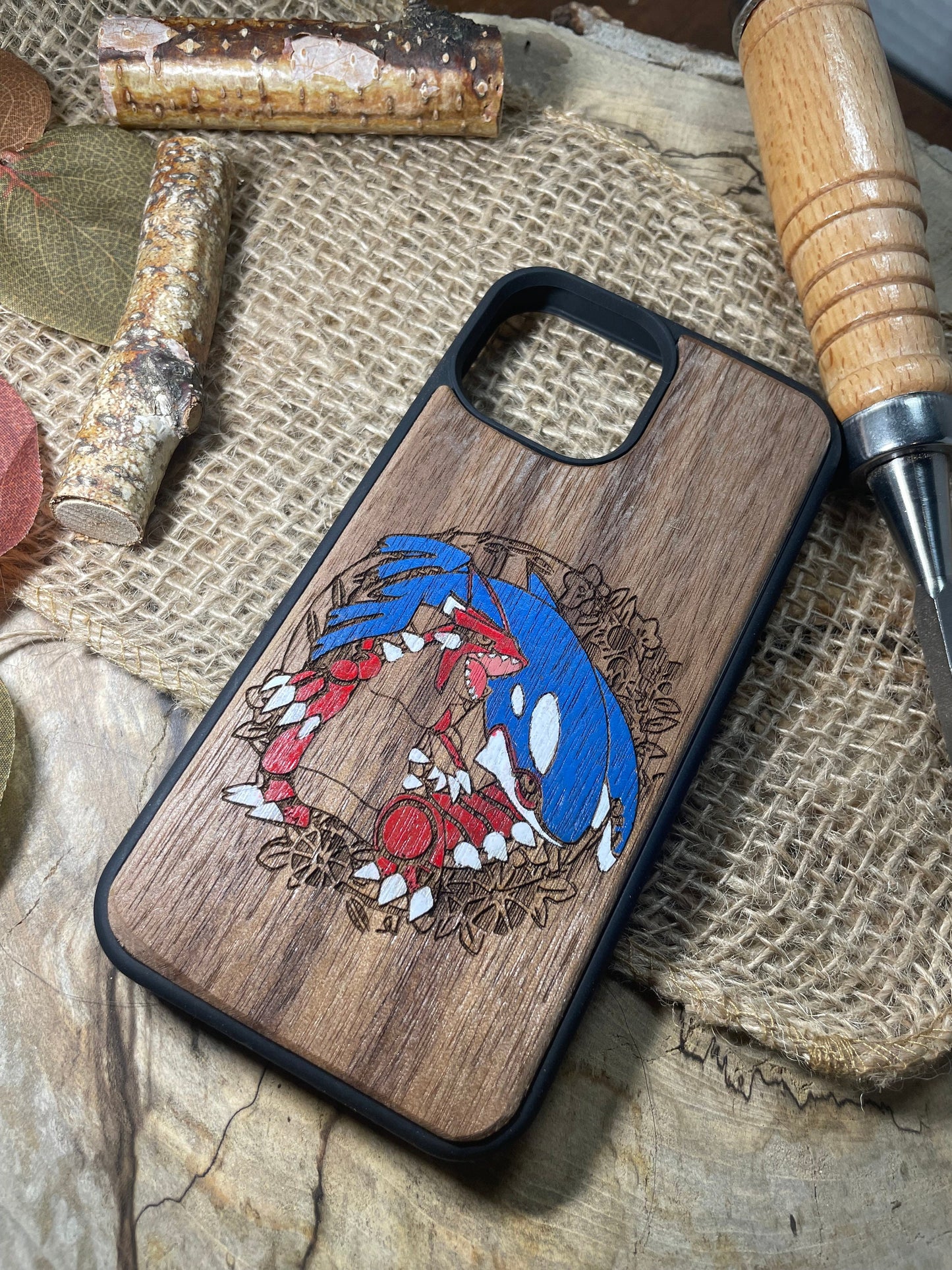 Cute japanese anime cartoon Hand painted, wood phone case