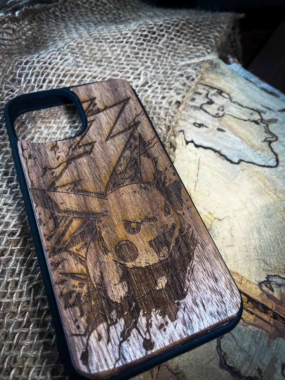 a wooden case with a picture of a cat on it