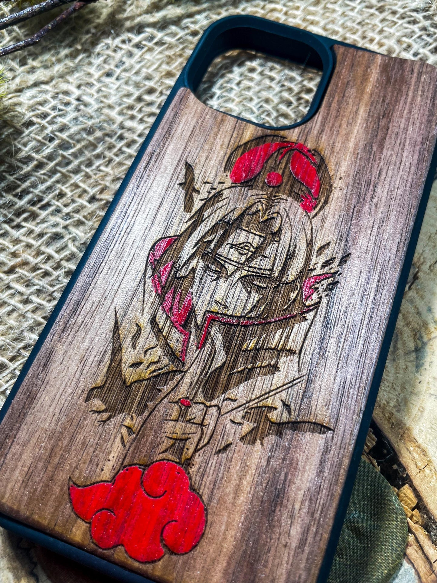 a wooden case with a picture of a woman on it