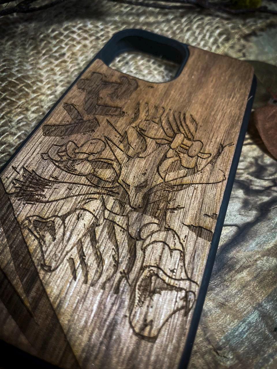 a wooden cutting board with a picture of a horse on it